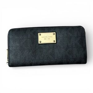 Michael Kors Black MK Logo Pebbled Leather - Long Wallet - DEFECT